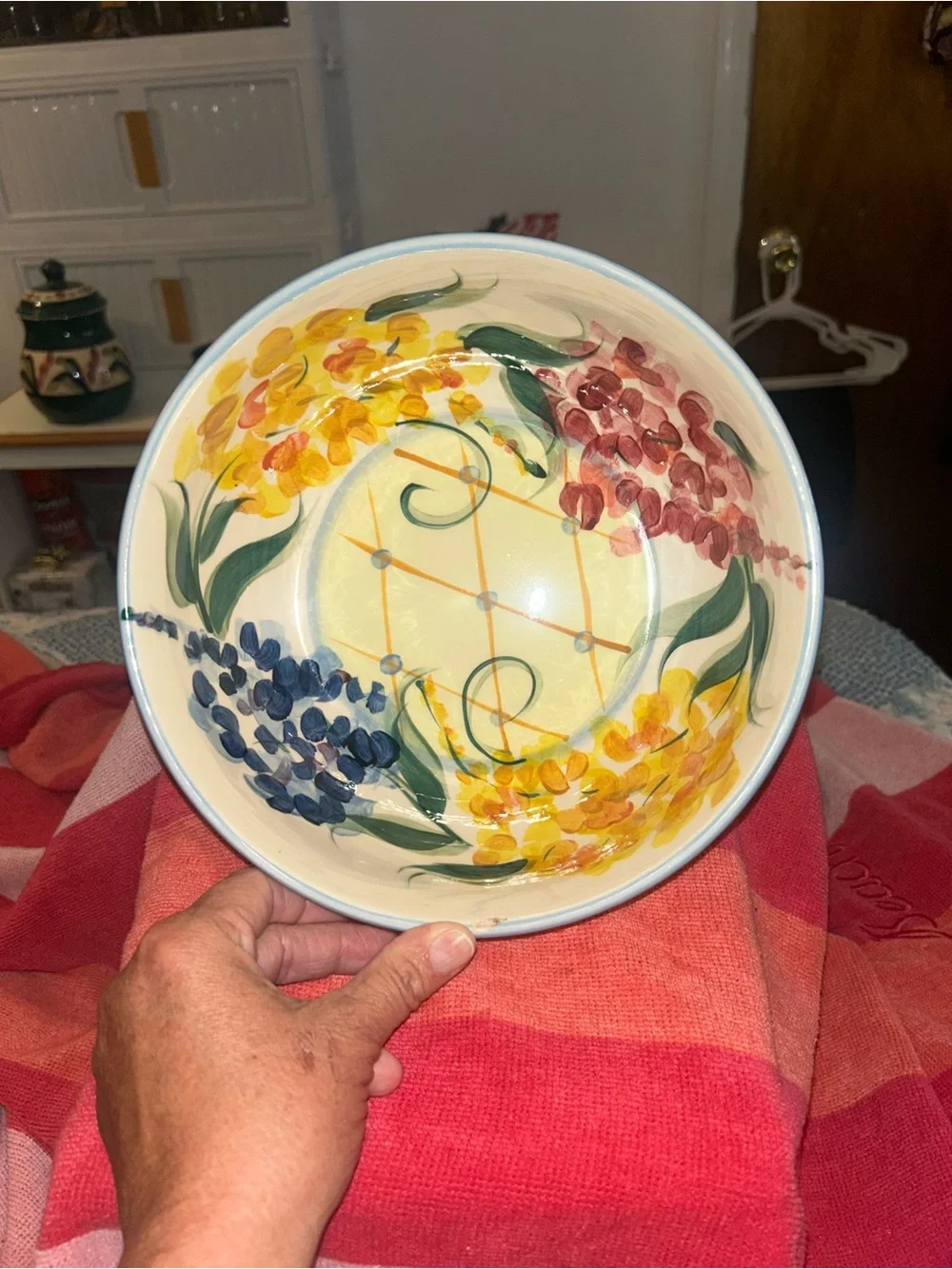 Gail Pittman ceramic bowl features the Garden View pattern,